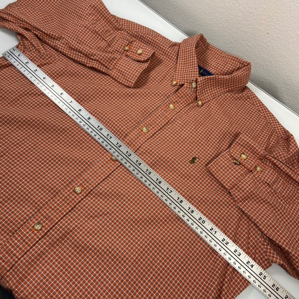 Ralph Lauren Mens XL Plaid Button Down Shirt‎ Orange White Long Sleeve Preppy - Picture 2 of 8